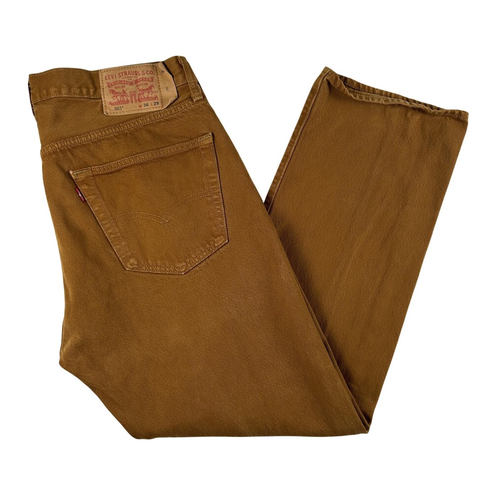 Levis 501 Jeans Mens 36x28 Brown Denim Regular Straight Button Fly Casual